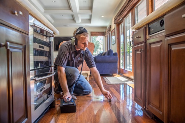 Professional water leak detection in Torrance technician using thermal imaging equipment
